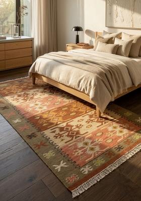 Saffron Rugs Flat Woven Rust Terracotta Geometric Bohemian Rectangular Wool Area Rug