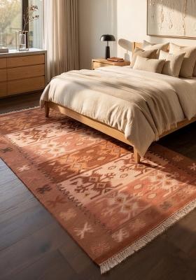 Saffron Rugs Flat Woven Terracotta Orange Geometric Bohemian Rectangular Wool Area Rug