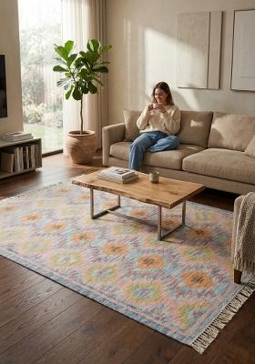 Saffron Rugs Flat Woven Pastel Multicolor Geometric Bohemian Rectangular Wool Area Rug