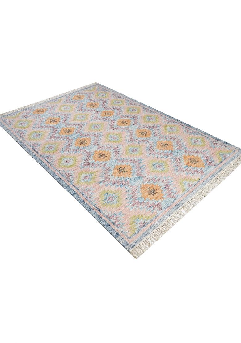Saffron Rugs Flat Woven Pastel Multicolor Geometric Bohemian Rectangular Wool Area Rug - Indya