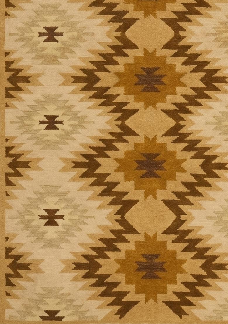Saffron Rugs Flat Woven Golden Beige Geometric Bohemian Rectangular Wool Area Rug - Indya