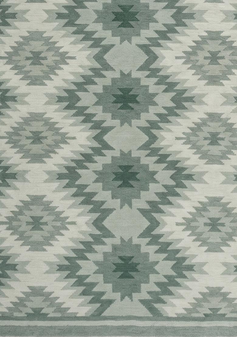 Saffron Rugs Flat Woven Sage Green Geometric Bohemian Rectangular Wool Area Rug - Indya