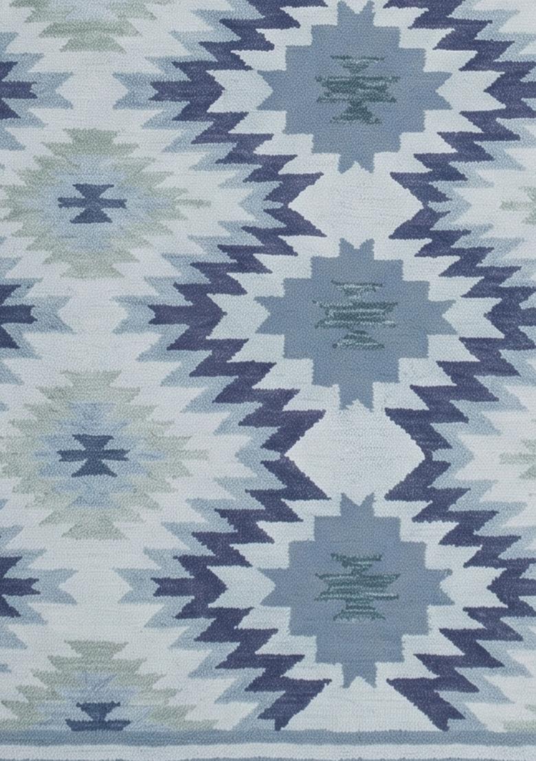 Saffron Rugs Flat Woven Light Blue Geometric Bohemian Rectangular Wool Area Rug - Indya