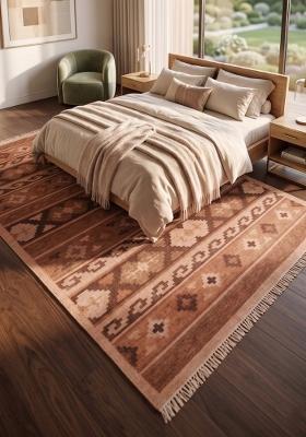 Saffron Rugs Flat Woven Terracotta Brown Geometric Bohemian Rectangular Wool Area Rug