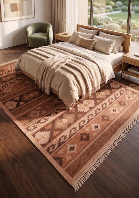 Saffron Rugs Flat Woven Terracotta Brown Geometric Bohemian Rectangular Wool Area Rug