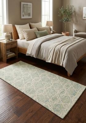 Saffron Rugs Flat Woven Green Trellis Moroccan Rectangular Wool Area Rug