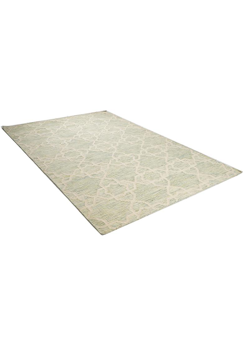 Saffron Rugs Flat Woven Green Trellis Moroccan Rectangular Wool Area Rug - Indya