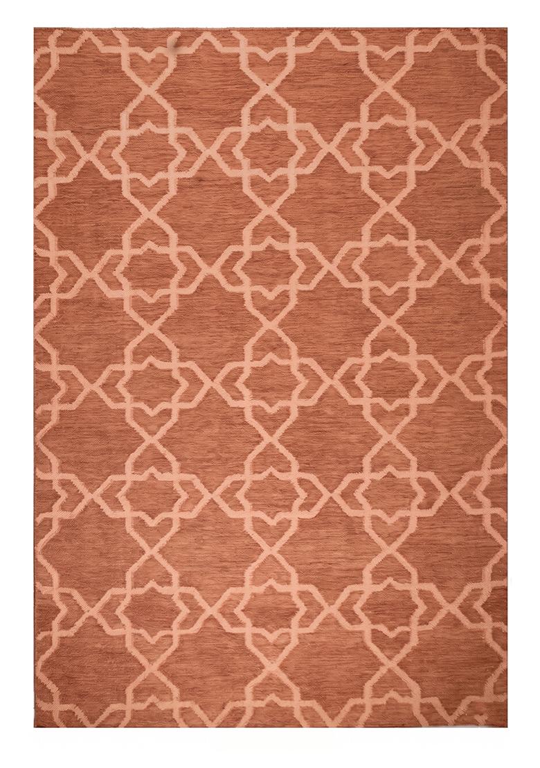 Saffron Rugs Flat Woven Terracotta Trellis Moroccan Rectangular Wool Area Rug - Indya