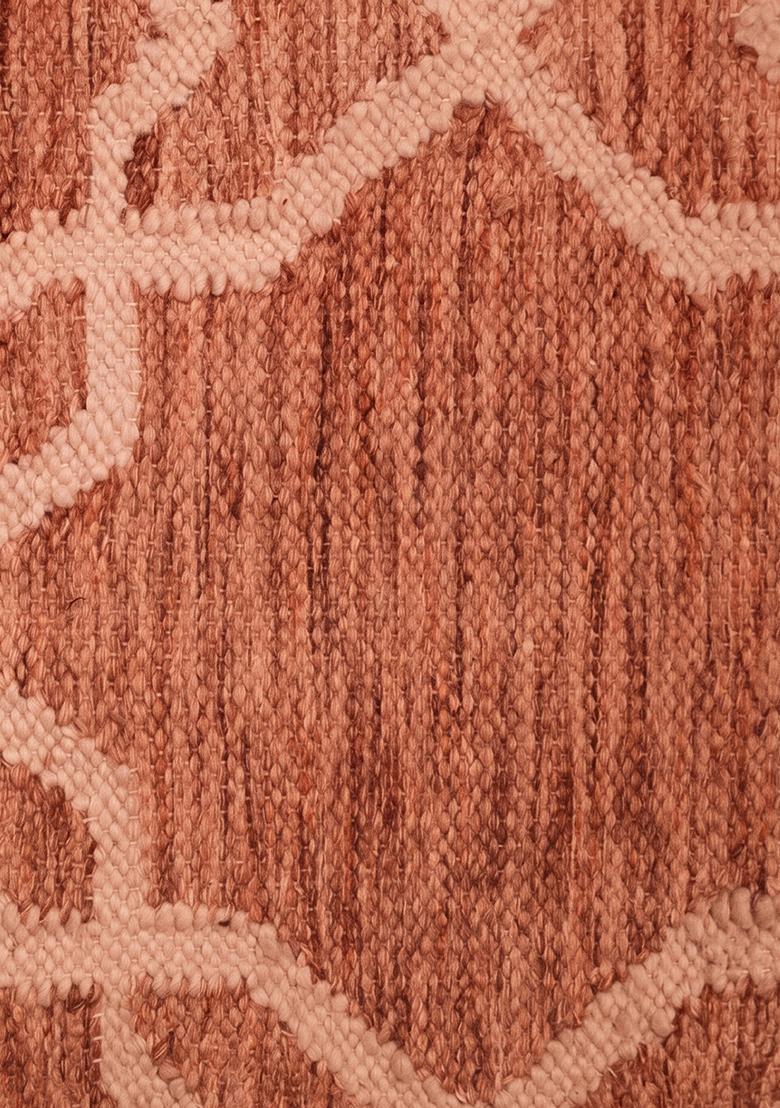 Saffron Rugs Flat Woven Terracotta Trellis Moroccan Rectangular Wool Area Rug - Indya
