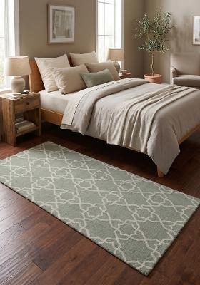 Saffron Rugs Flat Woven Sage Green Trellis Moroccan Rectangular Wool Area Rug