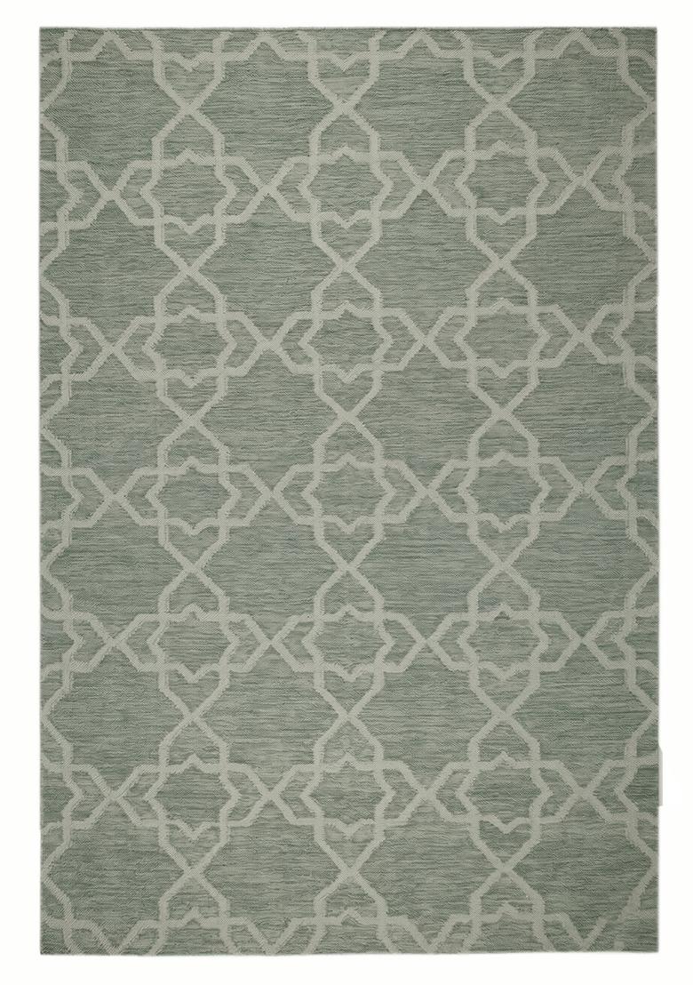 Saffron Rugs Flat Woven Sage Green Trellis Moroccan Rectangular Wool Area Rug - Indya