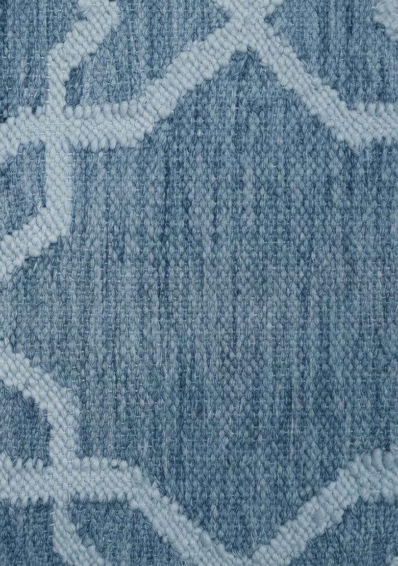 Saffron Rugs Flat Woven Steel Blue Trellis Moroccan Rectangular Wool Area Rug - Indya