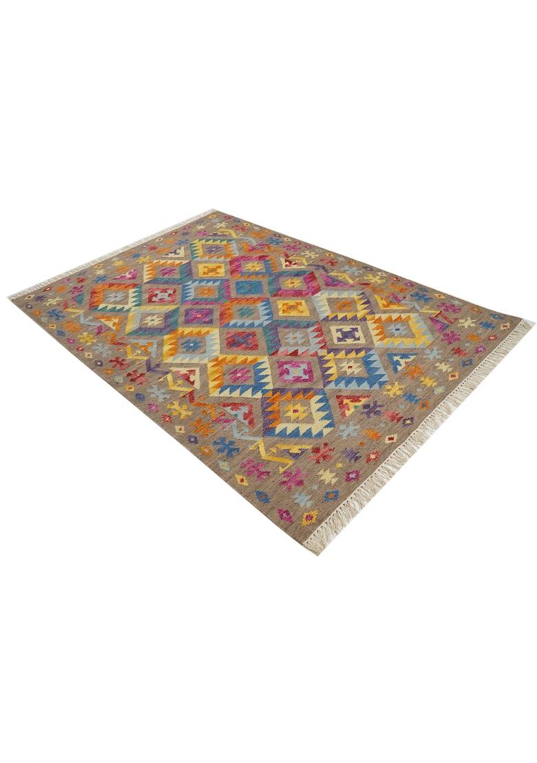 Saffron Rugs Flat Woven Multicolor Geometric Bohemian Rectangular Wool Area Rug - Indya