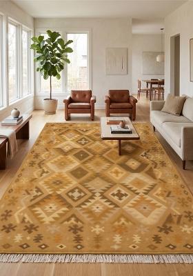 Saffron Rugs Flat Woven Golden Yellow Geometric Bohemian Rectangular Wool Area Rug