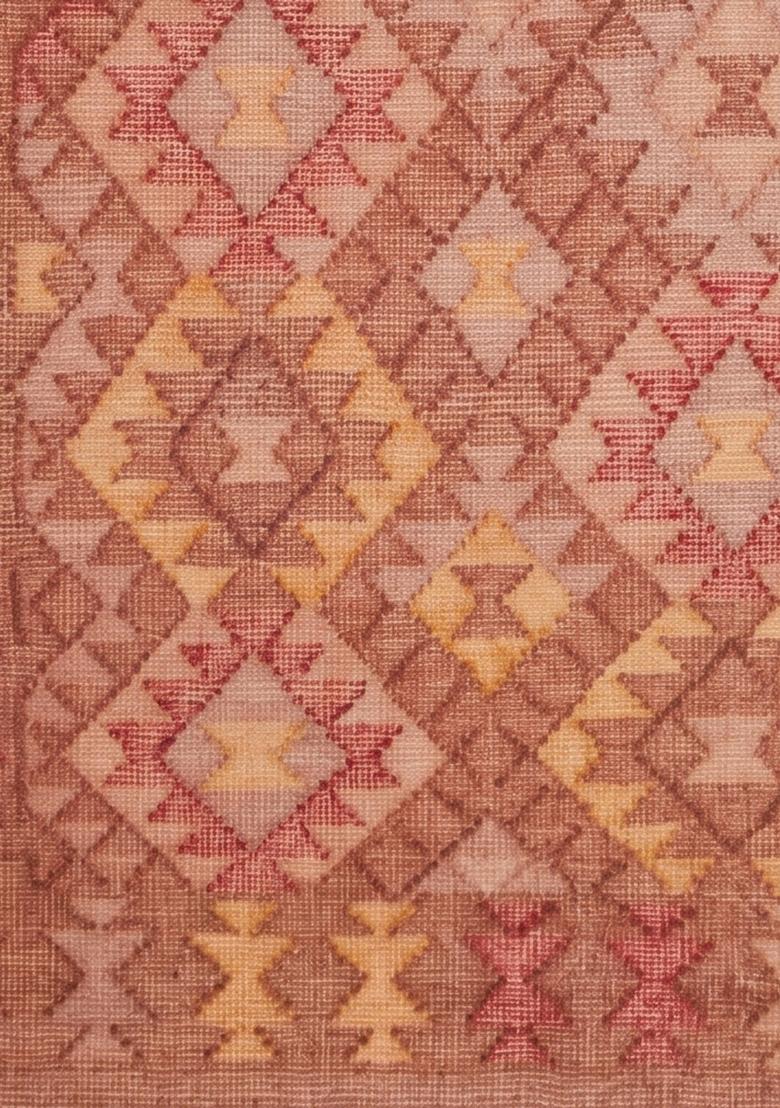 Saffron Rugs Flat Woven Dusty Rose Red Geometric Bohemian Rectangular Wool Area Rug - Indya