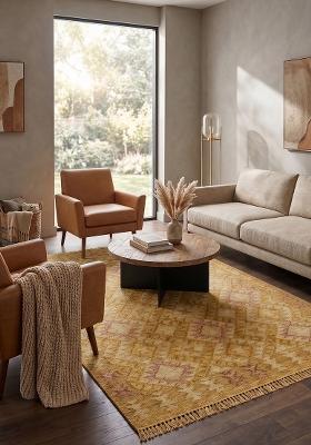 Saffron Rugs Flat Woven Golden Yellow Geometric Bohemian Rectangular Wool Area Rug
