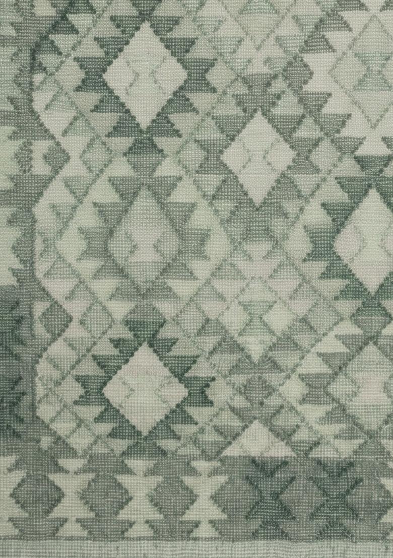 Saffron Rugs Flat Woven Sage Green Geometric Bohemian Rectangular Wool Area Rug - Indya