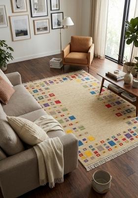 Saffron Rugs Flat Woven Cream Multicolor Geometric Bohemian Rectangular Wool Area Rug