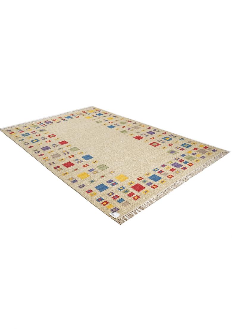 Saffron Rugs Flat Woven Cream Multicolor Geometric Bohemian Rectangular Wool Area Rug - Indya