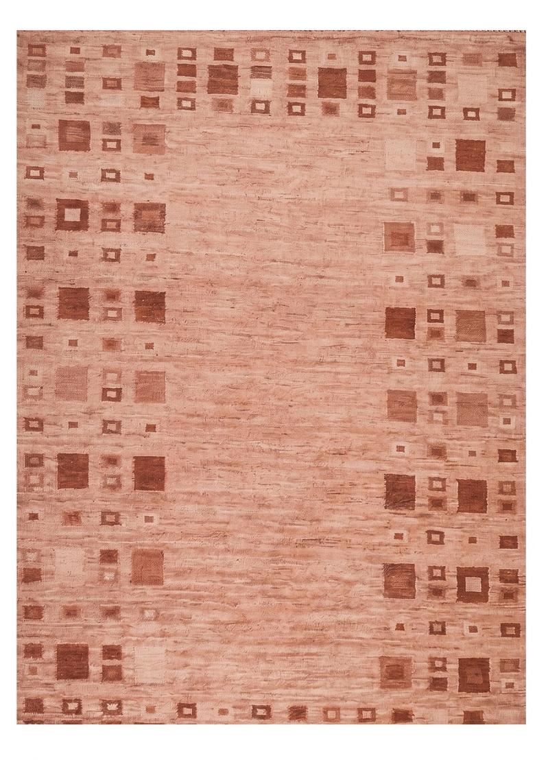 Saffron Rugs Flat Woven Terracotta Pink Geometric Bohemian Rectangular Wool Area Rug - Indya