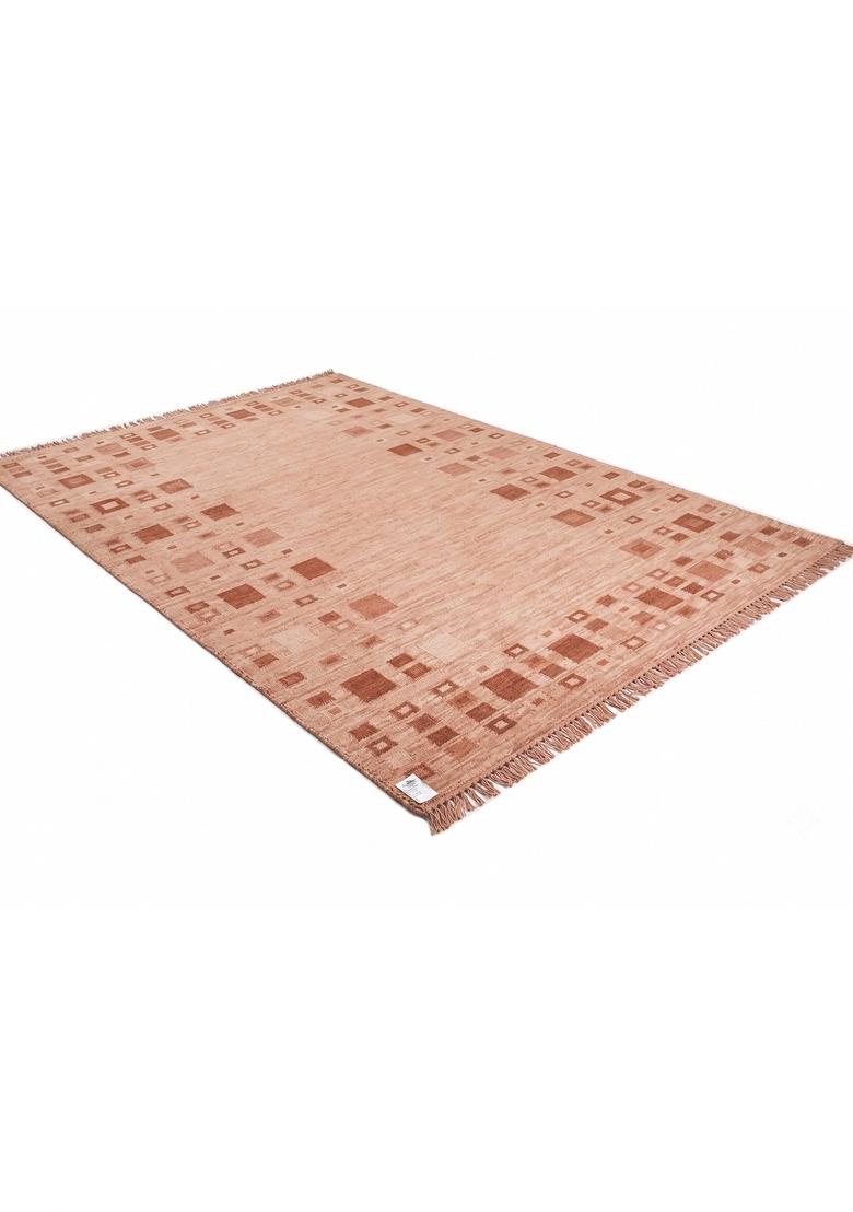 Saffron Rugs Flat Woven Terracotta Pink Geometric Bohemian Rectangular Wool Area Rug - Indya