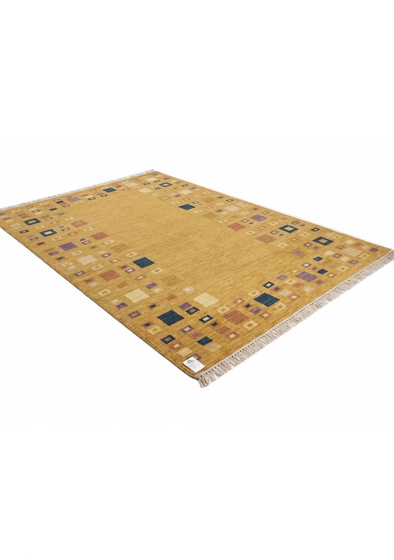 Saffron Rugs Flat Woven Golden Yellow Geometric Bohemian Rectangular Wool Area Rug - Indya