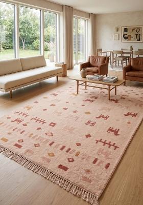 Saffron Rugs Flat Woven Blush Pink Geometric Bohemian Rectangular Wool Area Rug