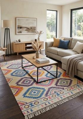 Saffron Rugs Flat Woven Multicolor Geometric Bohemian Rectangular Wool Area Rug