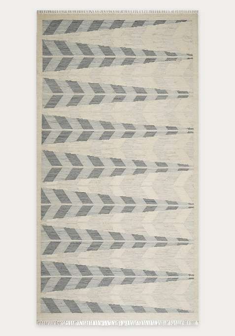 100% Wool Handmade Ivory Grey Rug | Scandinavian Chevron Flat Weave Reversible Carpet For Living Room