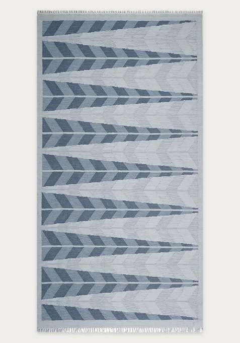 100% Wool Handmade Light Blue Grey Rug | Scandinavian Chevron Flat Weave Reversible Carpet For Living Room