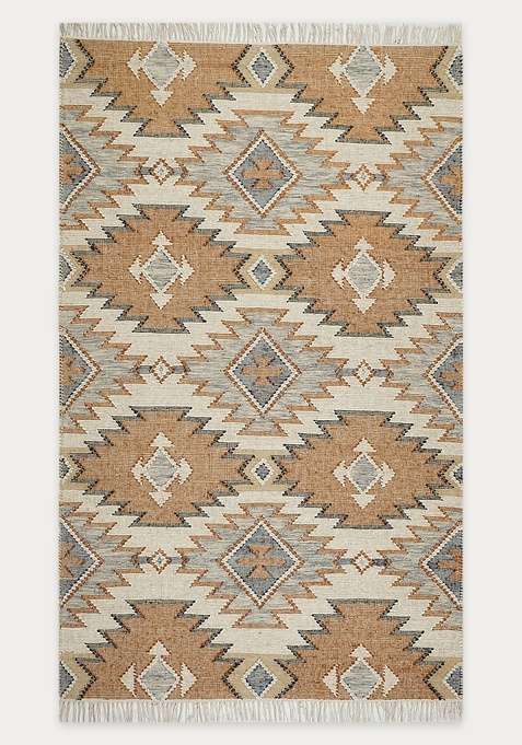 100% Wool Handmade Caramel Brown Rug | Bohemian Geometric Flat Weave Reversible Carpet For Living Room