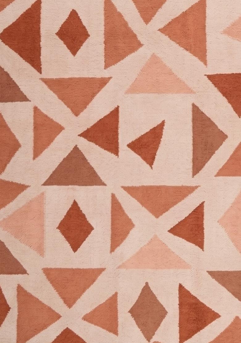 Saffron Rugs Flat Woven Terracotta Pink Geometric Bohemian Rectangular Wool Area Rug - Indya
