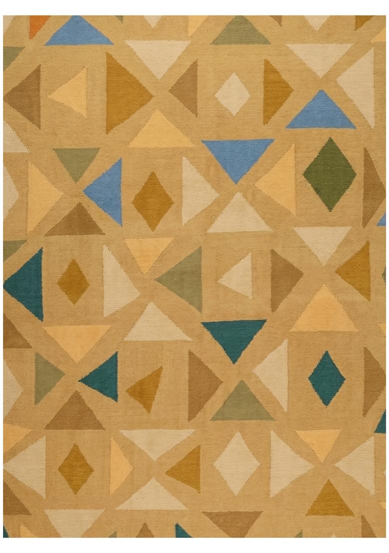 Saffron Rugs Flat Woven Golden Yellow Geometric Bohemian Rectangular Wool Area Rug - Indya
