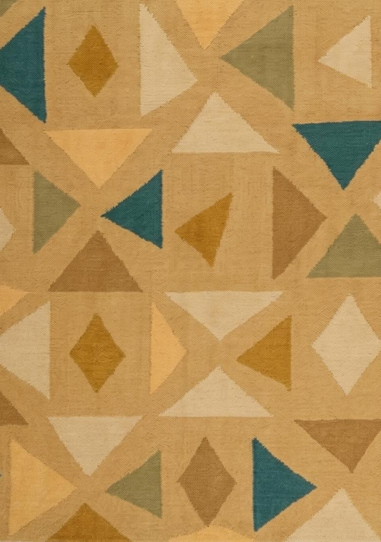 Saffron Rugs Flat Woven Golden Yellow Geometric Bohemian Rectangular Wool Area Rug - Indya