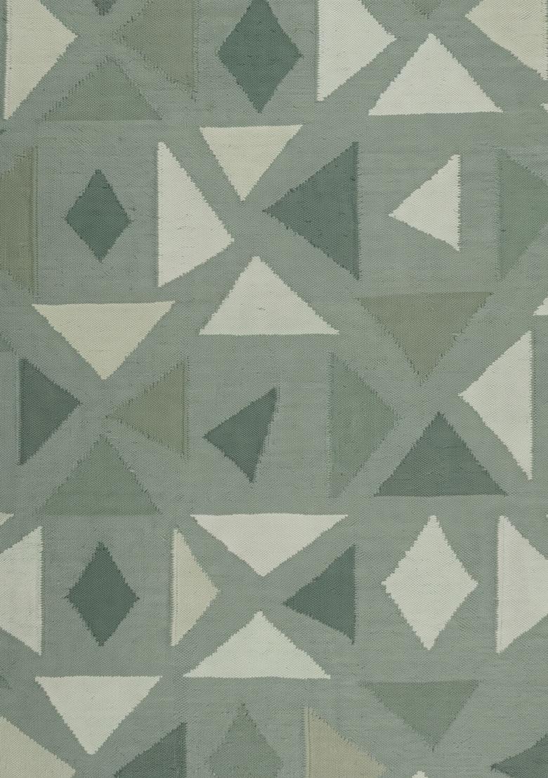 Saffron Rugs Flat Woven Sage Green Geometric Bohemian Rectangular Wool Area Rug - Indya