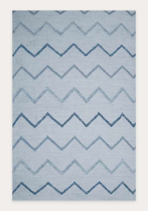100% Wool Handmade Light Blue Rug | Boho Chevron Flat Weave Reversible Carpet For Living Room