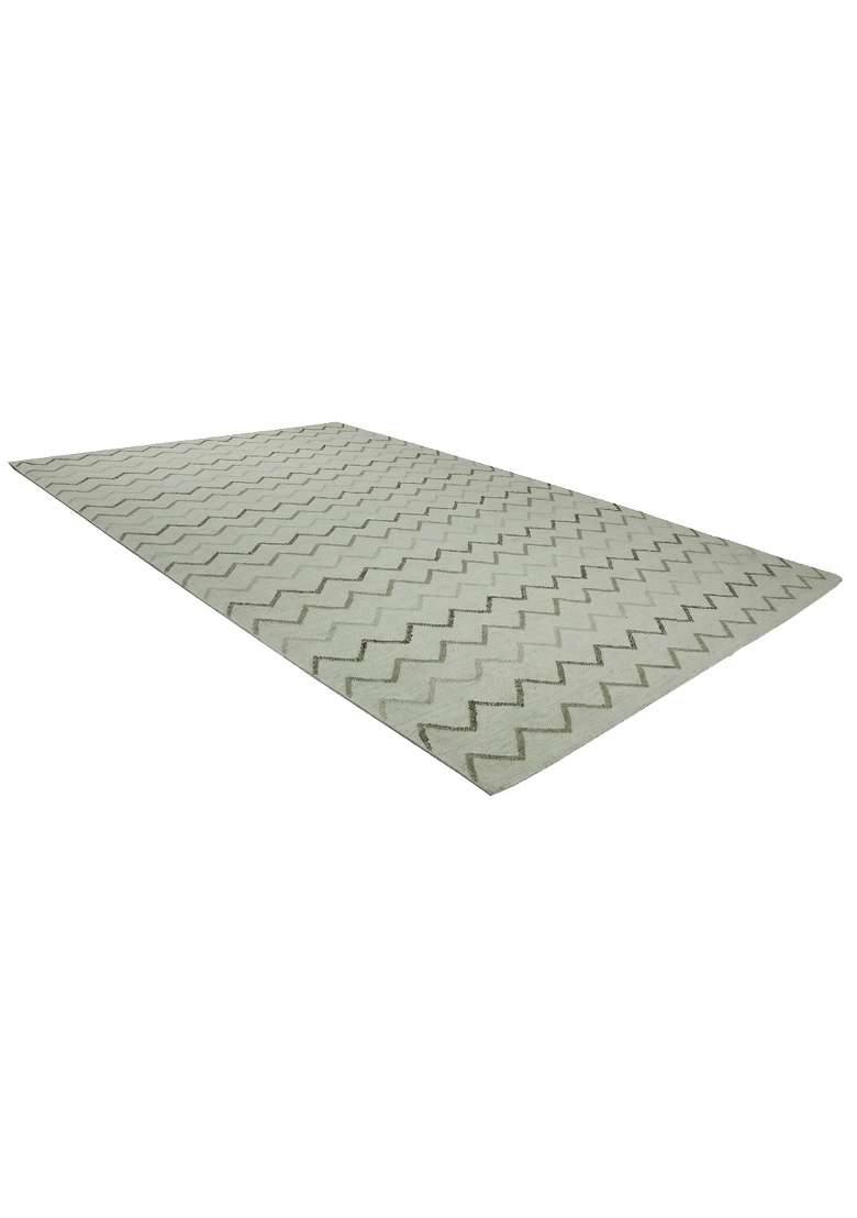 Saffron Rugs Handmade Wool Dhurrie Flat Weave Rectangular Rug – Light Sage Green Contemporary Chevron Kilim Style Carpet for Bedroom - Indya