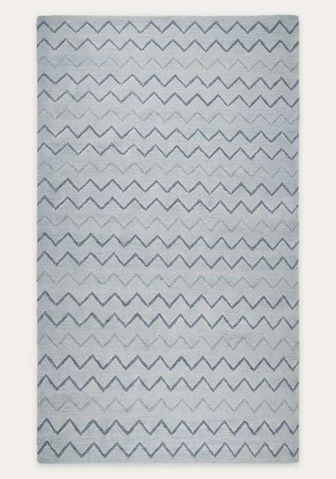 100% Wool Handmade Light Blue Grey Rug | Contemporary Chevron Flat Weave Reversible Carpet For Living Room