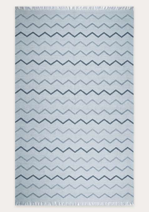 100% Wool Handmade Light Blue Grey Rug | Bohemian Chevron Flat Weave Reversible Carpet For Living Room