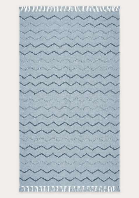 100% Wool Handmade Light Blue Grey Rug | Moroccan Chevron Flat Weave Reversible Carpet For Living Room