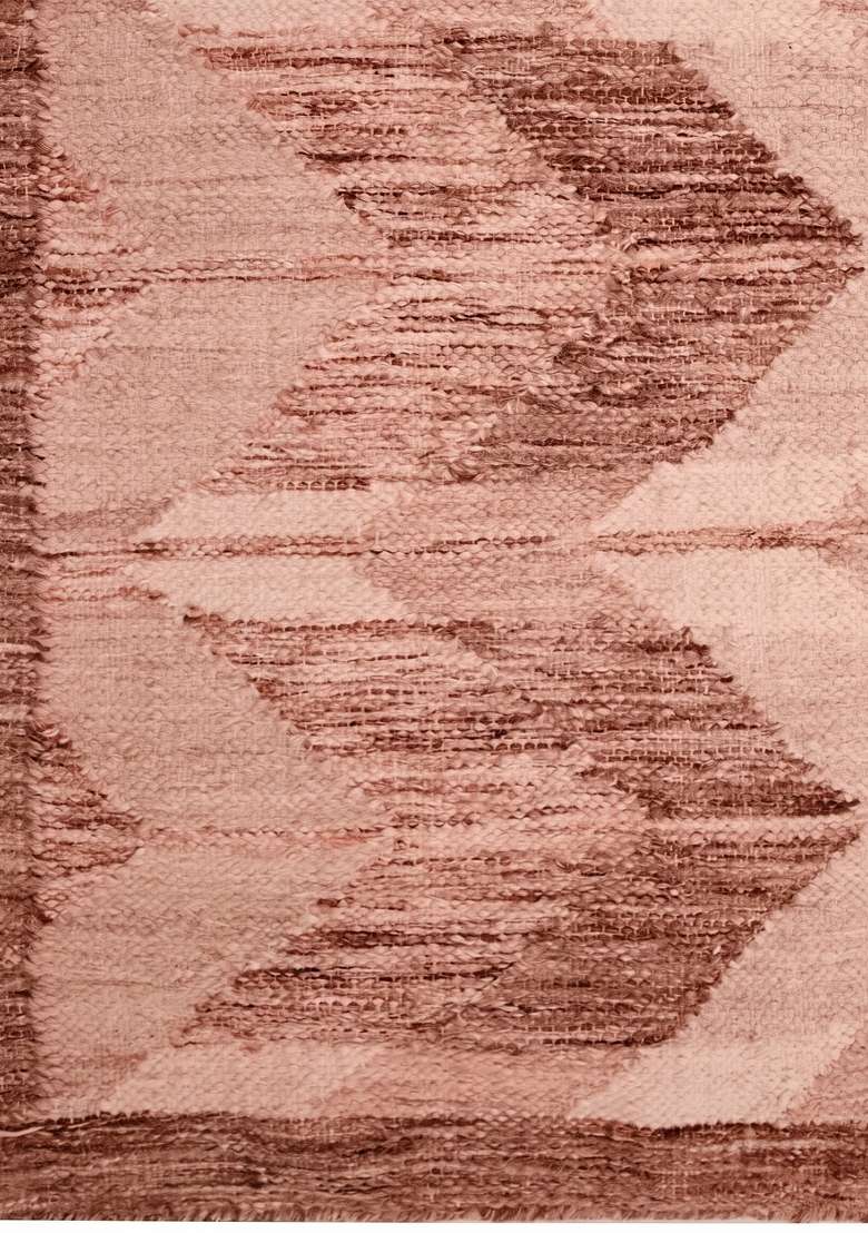 Saffron Rugs Handmade Wool Dhurrie Flat Weave Rectangular Rug – Terracotta Pink Contemporary Chevron Kilim Style Carpet for Living Room - Indya