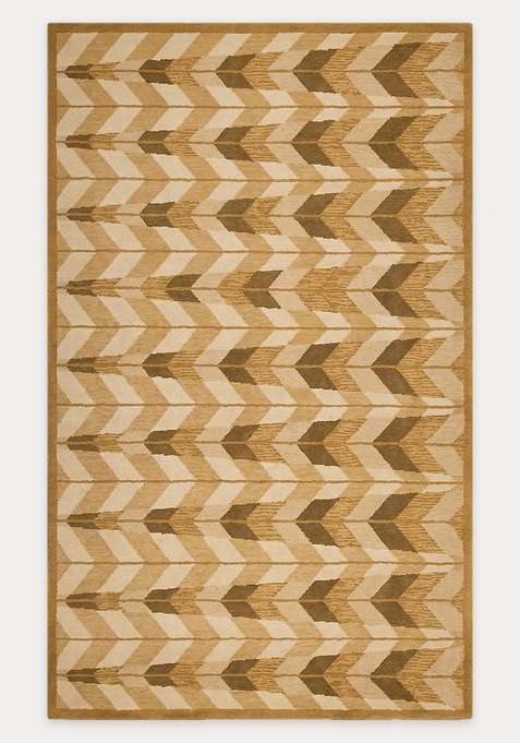 100% Wool Handmade Golden Tan Rug | Contemporary Chevron Flat Weave Reversible Carpet For Living Room