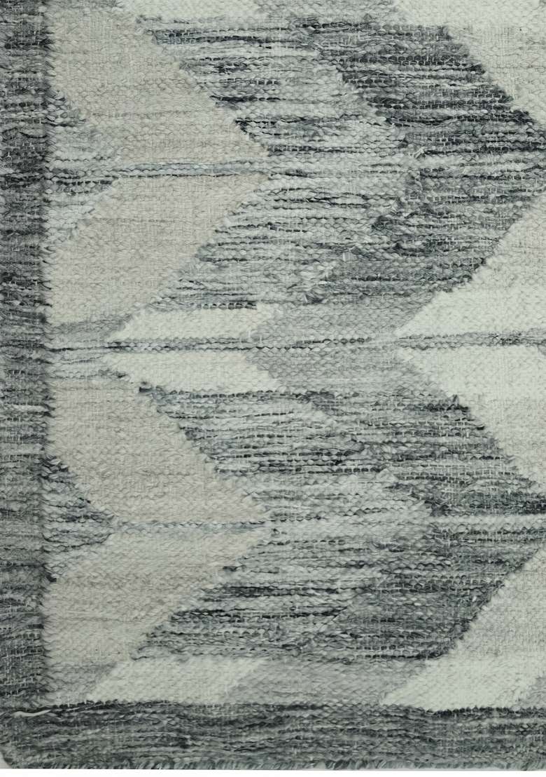 Saffron Rugs Handmade Wool Dhurrie Flat Weave Rectangular Rug – Sage Green Grey Contemporary Chevron Kilim Style Carpet for Living Room - Indya