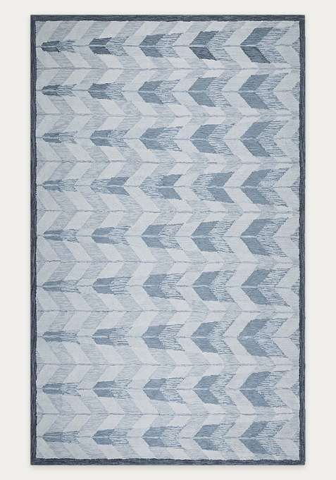 100% Wool Handmade Light Steel Blue Rug | Contemporary Chevron Flat Weave Reversible Carpet For Living Room