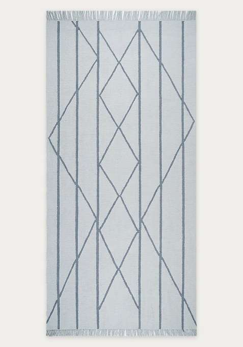 100% Wool Handmade Light Blue Grey Rug | Moroccan Geometric Flat Weave Reversible Carpet For Living Room