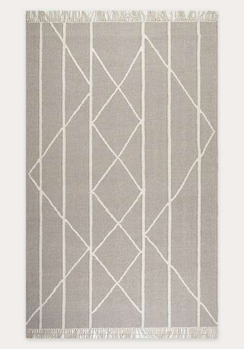 100% Wool Handmade Light Grey Rug | Moroccan Geometric Flat Weave Reversible Carpet For Living Room