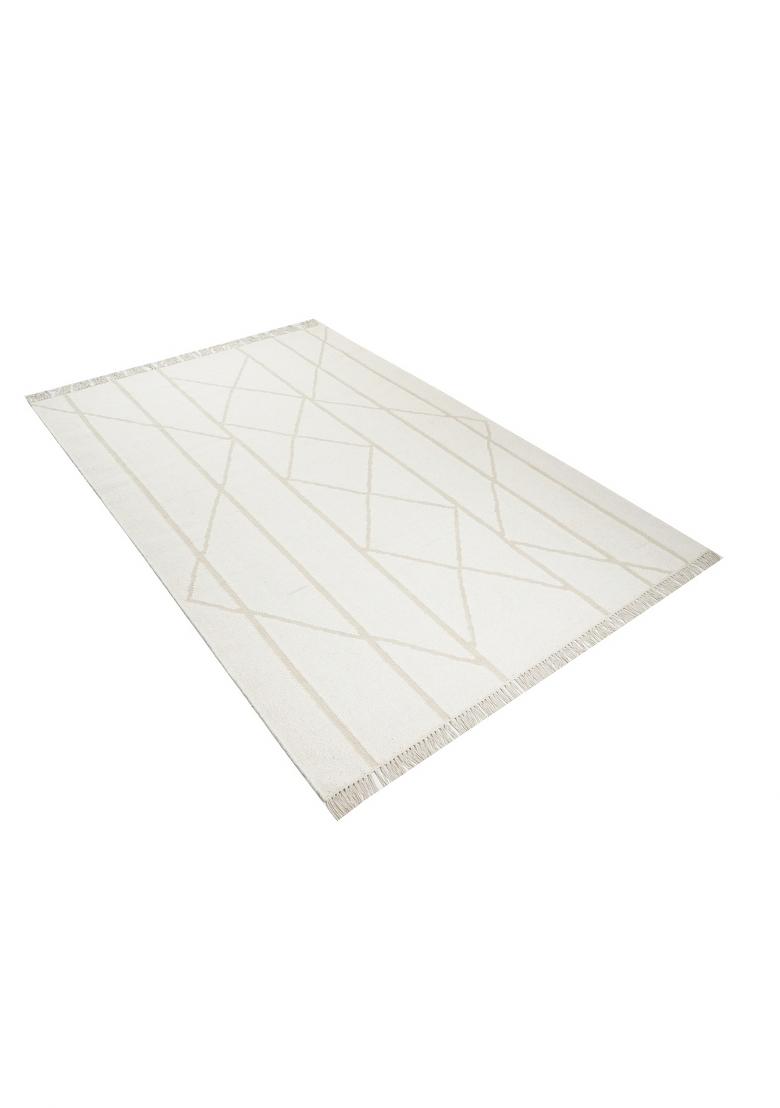 Saffron Rugs Flat Woven Ivory Cream Geometric Moroccan Rectangular Wool Area Rug - Indya