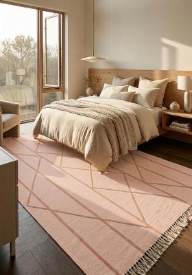 Saffron Rugs Flat Woven Blush Pink Geometric Moroccan Rectangular Wool Area Rug