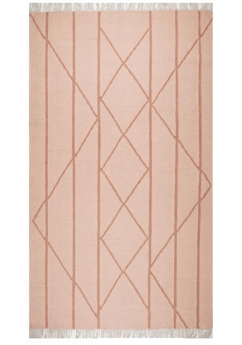 Saffron Rugs Flat Woven Blush Pink Geometric Moroccan Rectangular Wool Area Rug - Indya