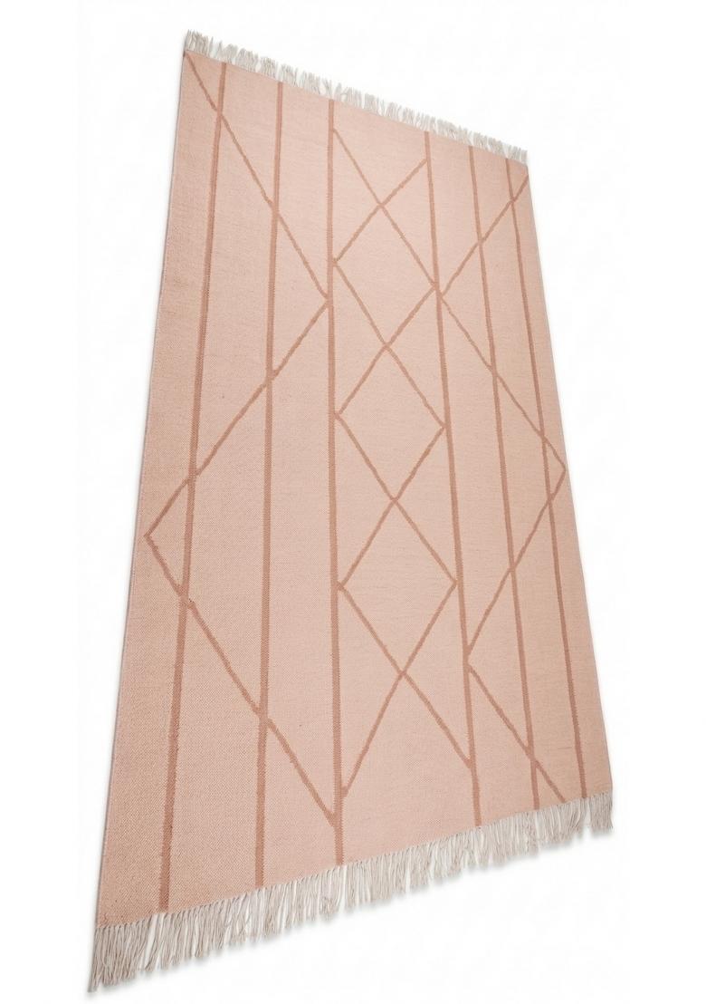 Saffron Rugs Flat Woven Blush Pink Geometric Moroccan Rectangular Wool Area Rug - Indya